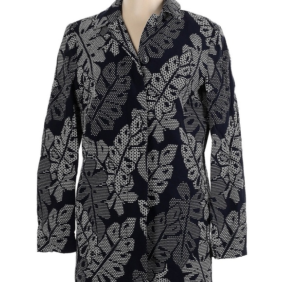 J McLaughlin Hester Raffia Palm Leaf Jacket navy blue women’s size small - Picture 2 of 11